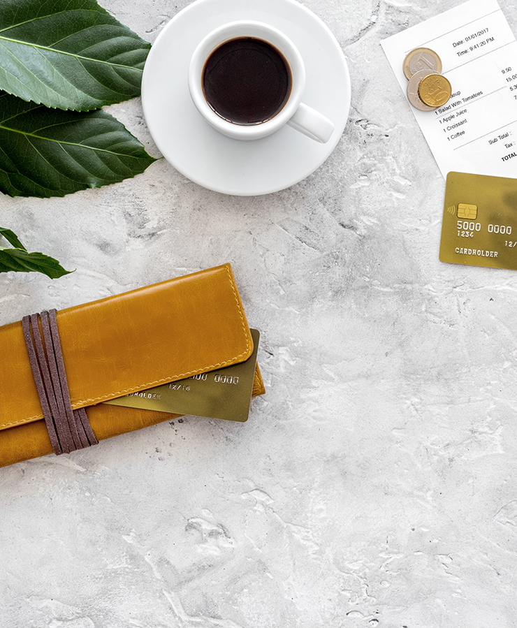 wallet and credit card on table