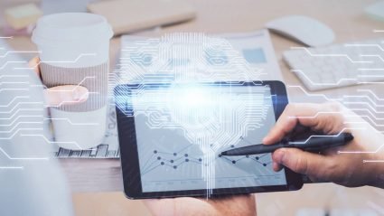 Tablet displaying data analytics concept