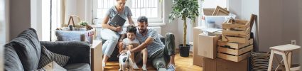 Family sitting together in family room