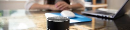 Smart speaker sitting on a desk