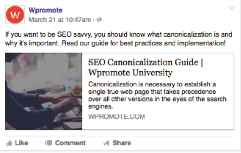 facebook post linking to Wpromote's blog