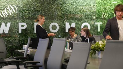 Wpromote conference room with greenery wall in background