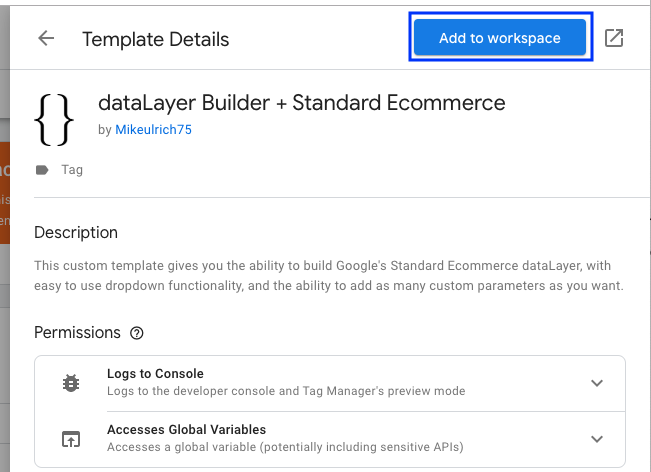 Data layer tag template