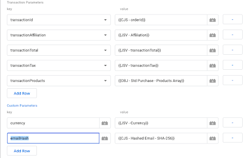 Tag configuration for Custom Parameters