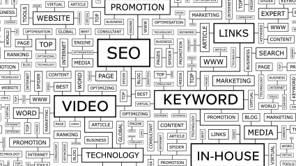 Word puzzle in background highlighting SEO, Keyword and Video