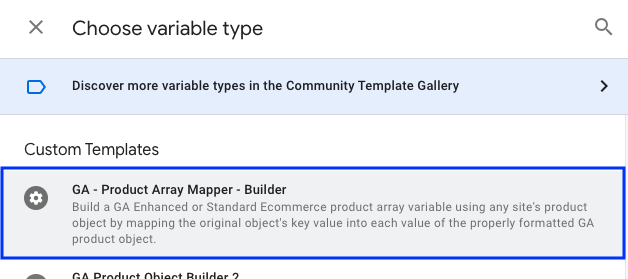 Product Array Mapper variable type