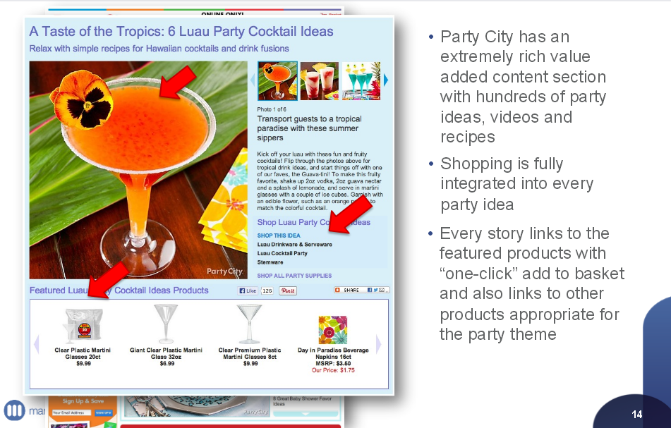 Party City IRCE website content example