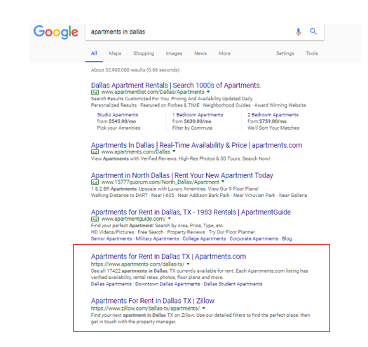 Google search results organic listings