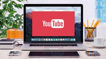 Computer screen with YouTube logo in browser window