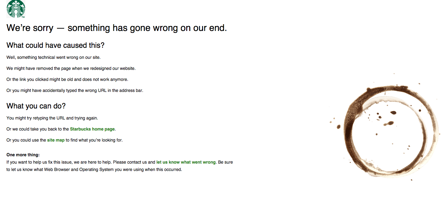 Starbucks 404 Error Page