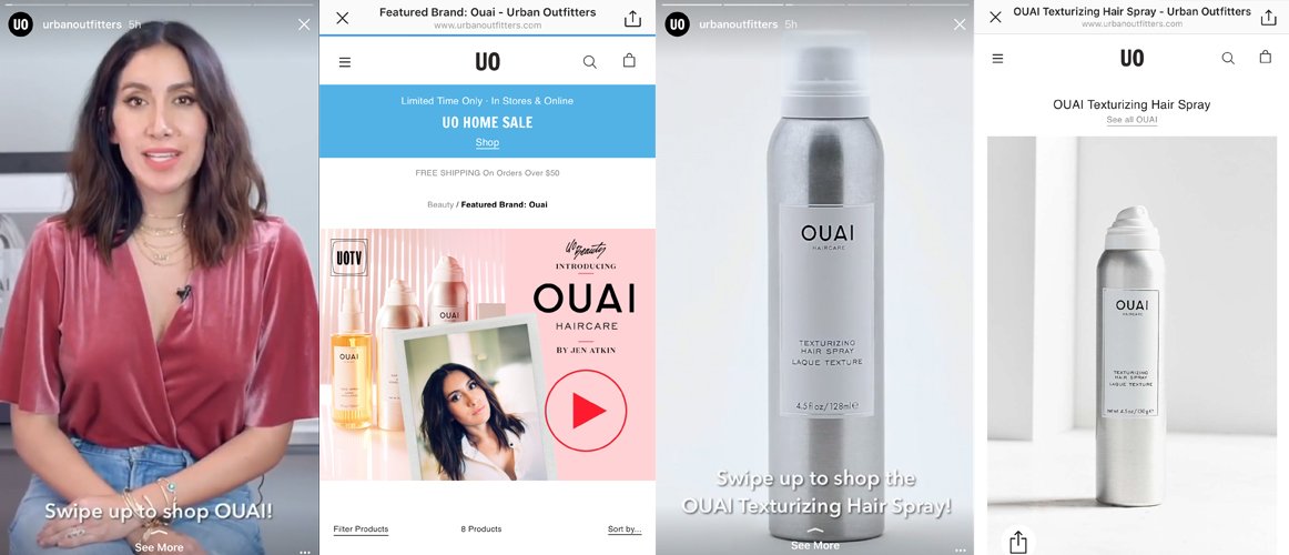 Urban Outfitters Instagram story examples. 