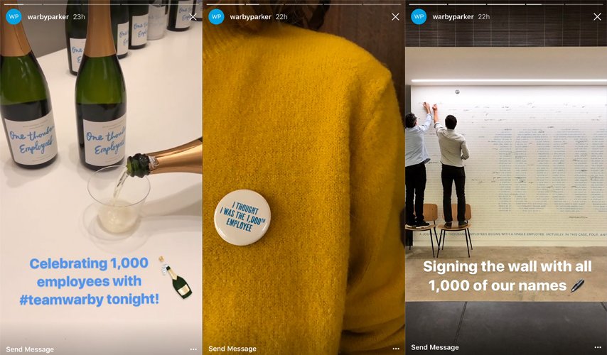 Warby Parker Instagram story examples. 