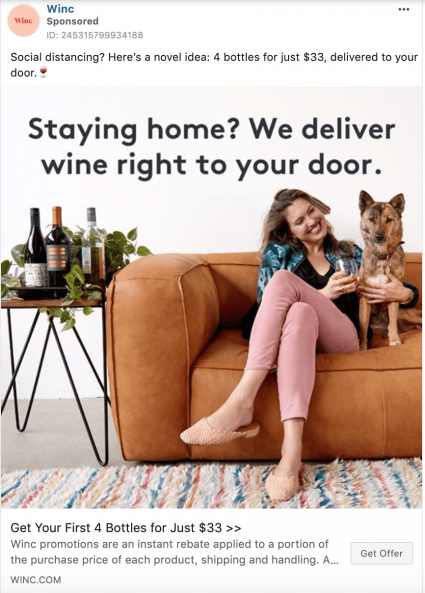 Winc COVID-19 creative ad for wine subscription