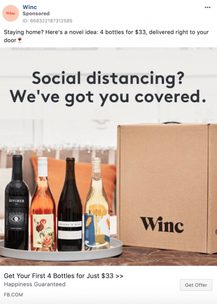 WINC COVID-19 creative ad for wine subscription