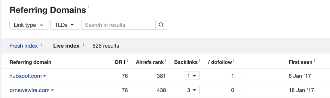 ahrefs referring domains screenshot