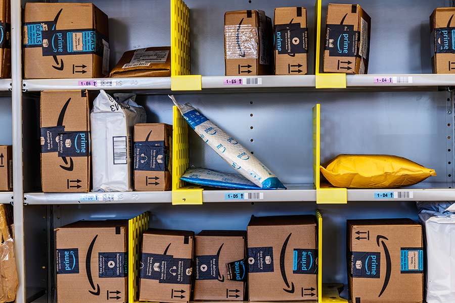 Amazon mail room full of amazon packages