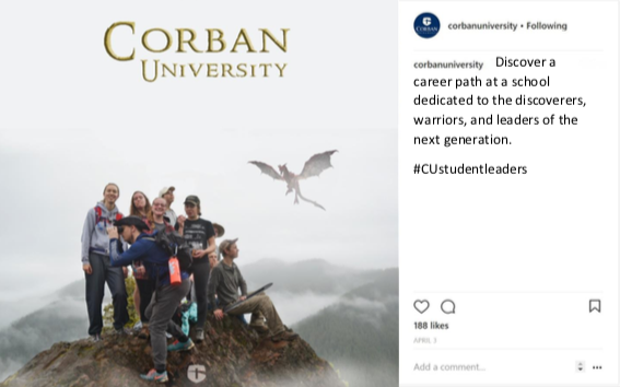 Corban University Instagram post student leaders