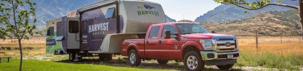 Harvest Host trailer parked on farm setting