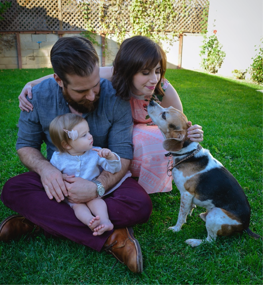 bixby with block and family outside