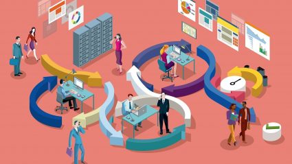 illustration of business people data cycle