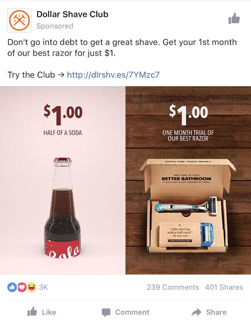 Dollar Shave Club product sponsored ad