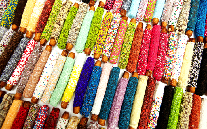 colorful chocolate covered pretzels