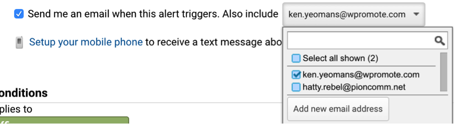 Sending an email alert in Google Analytics.