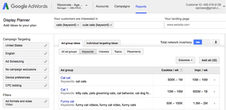 google adwords display planner screenshot