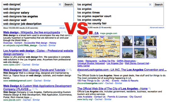 Google Instant: What should come first business or area?