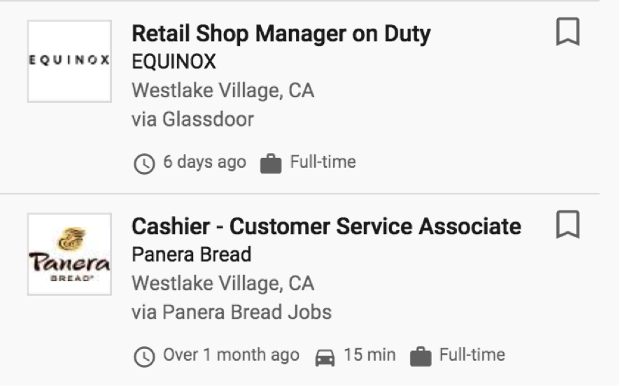 Example Google for Jobs job postings