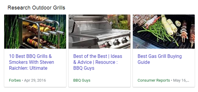 screenshot of Google Research feature about outdoor grills