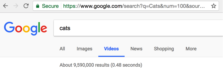 Google SERPS keyword video search screenshot