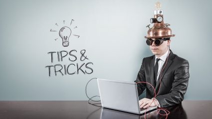 man with steampunk helmet on tips and tricks
