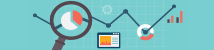 magnifying glass on pie chart and graph illustration