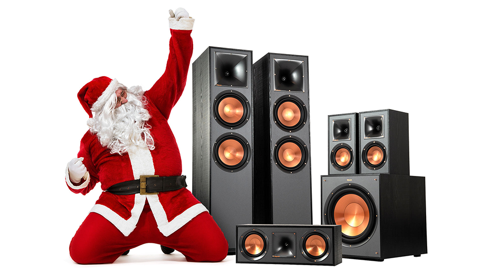 santa with klipsch speakers