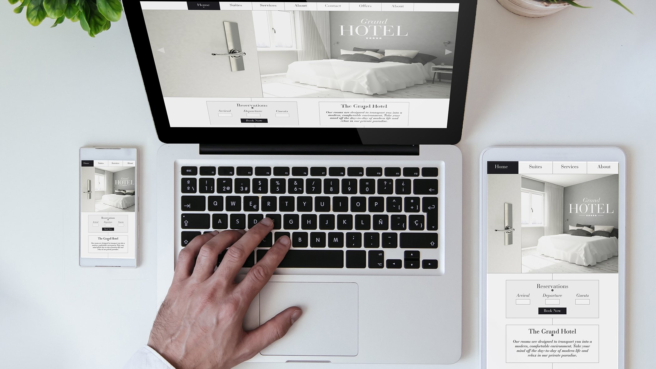 hotel website on laptop tablet and smart phone