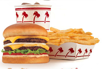 In 'N' Out Burger, fries, shake.