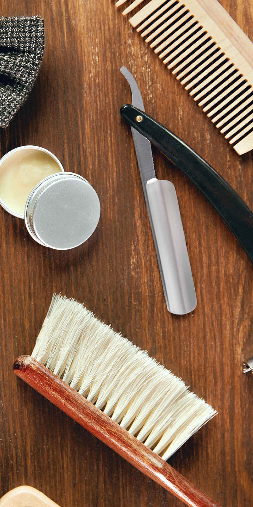 mens grooming products flat lay