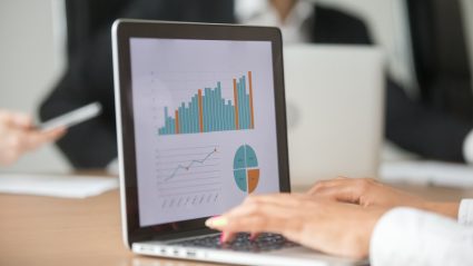 Laptop marketing trends with graphs