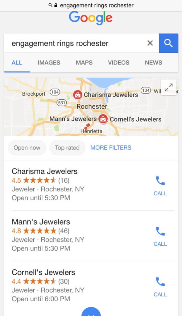 Google search results page on mobile