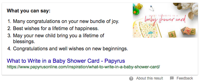 Google results for writing in a greeting card