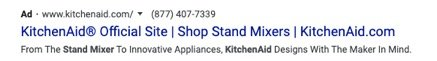 KitchenAid google ad
