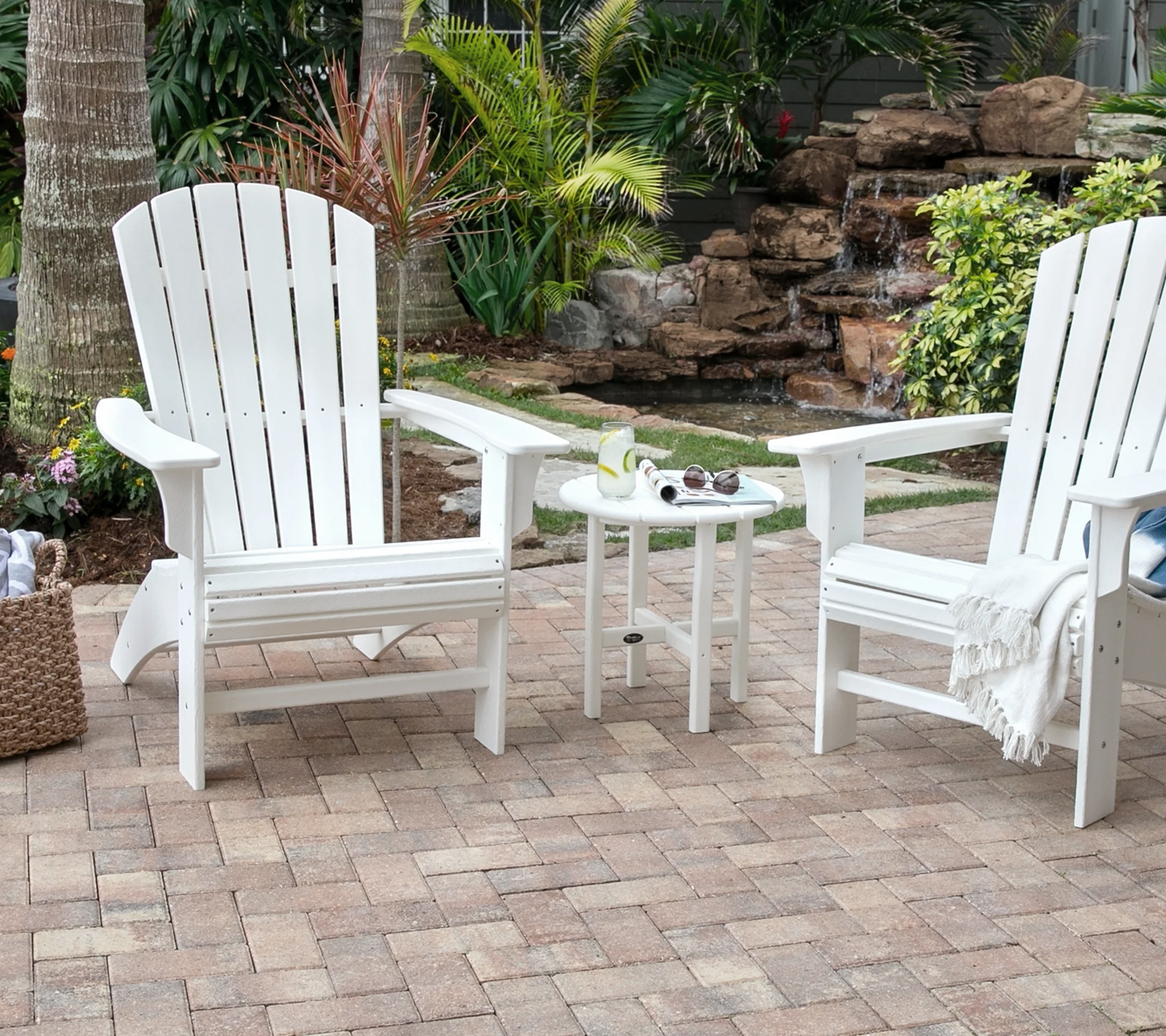 two treex white chairs on patio