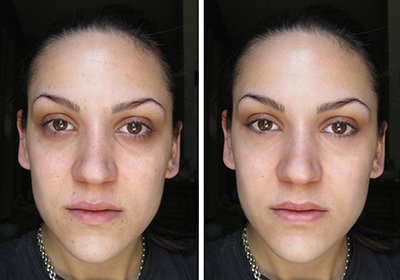 Face of woman before and after photoshop retouching