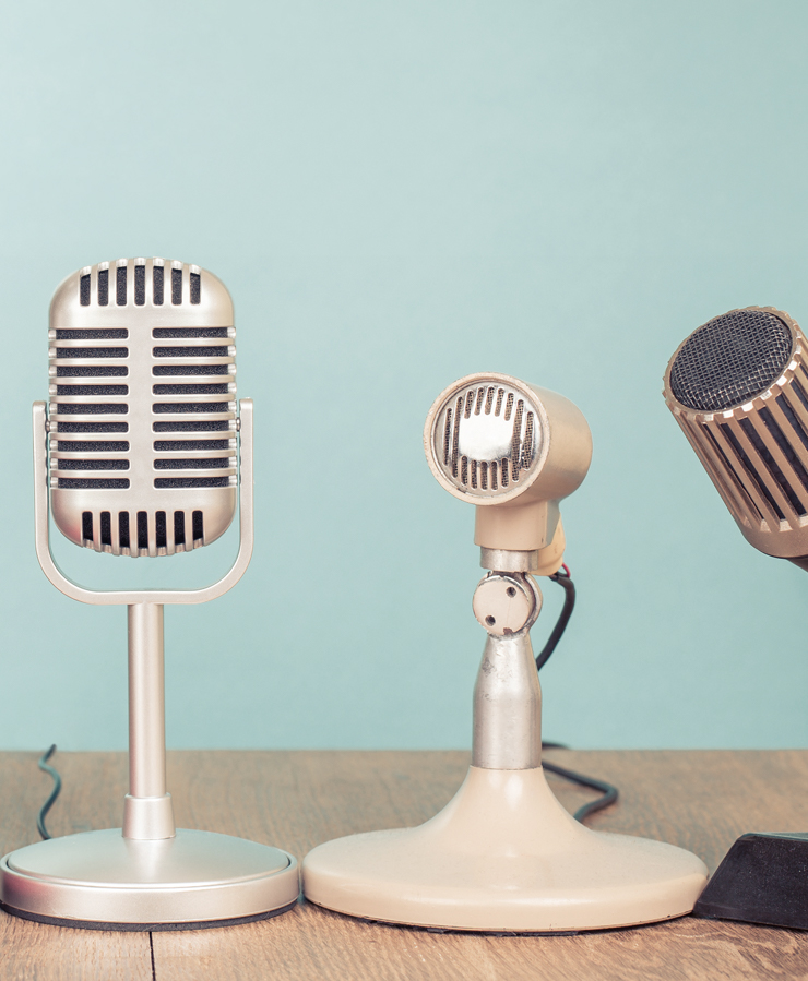 group of vintage microphones