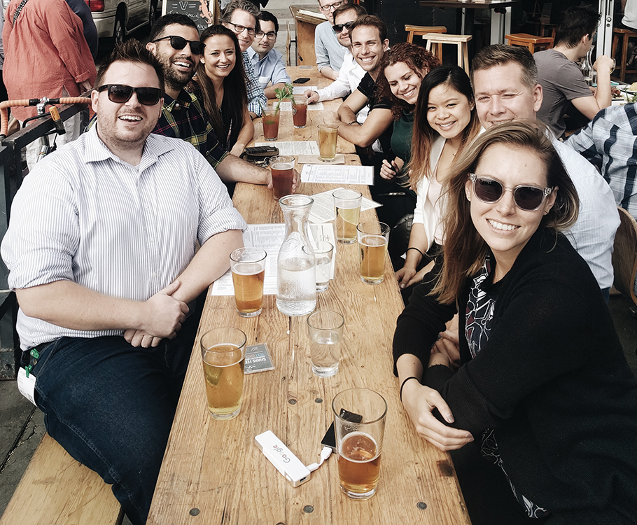 group having lunch outside