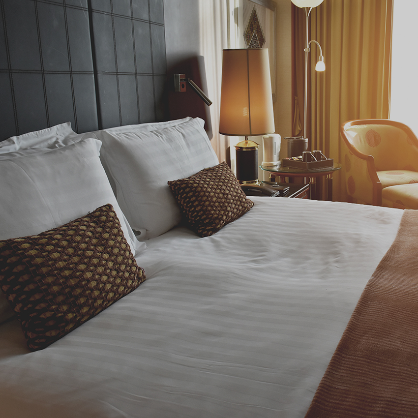 modern hotel room bed