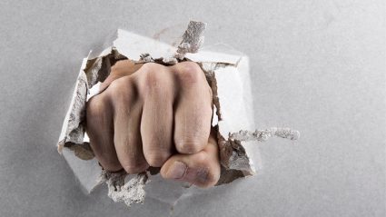 Hand punching through wall