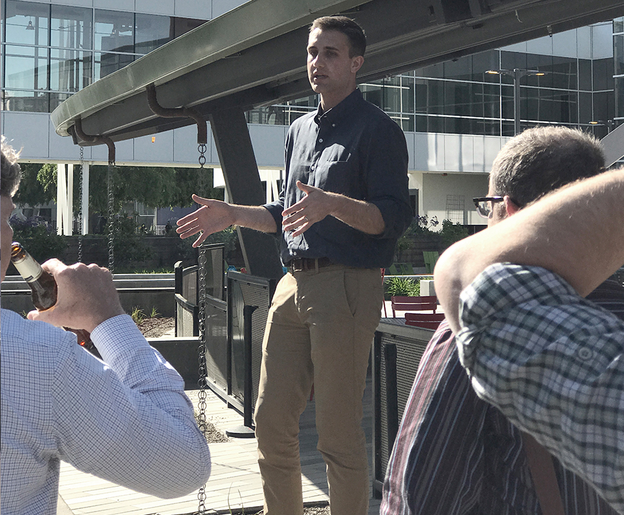 Man speaking outside
