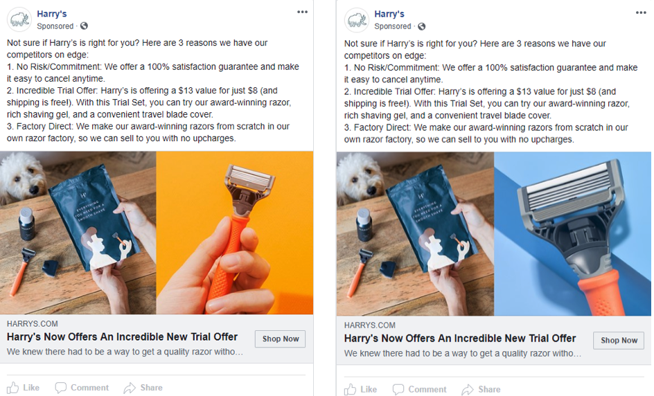 side by side images in facebook ads